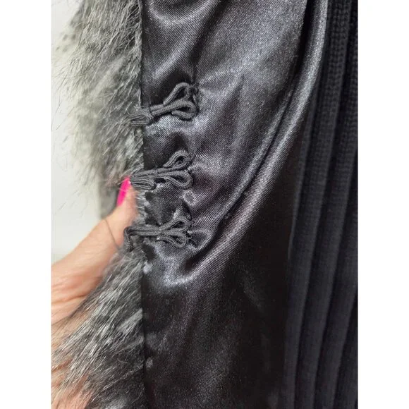 RXB Vest Black Faux Fur Sweater High Neck Long Tunic Style  Women's Medium - Picture 5 of 11